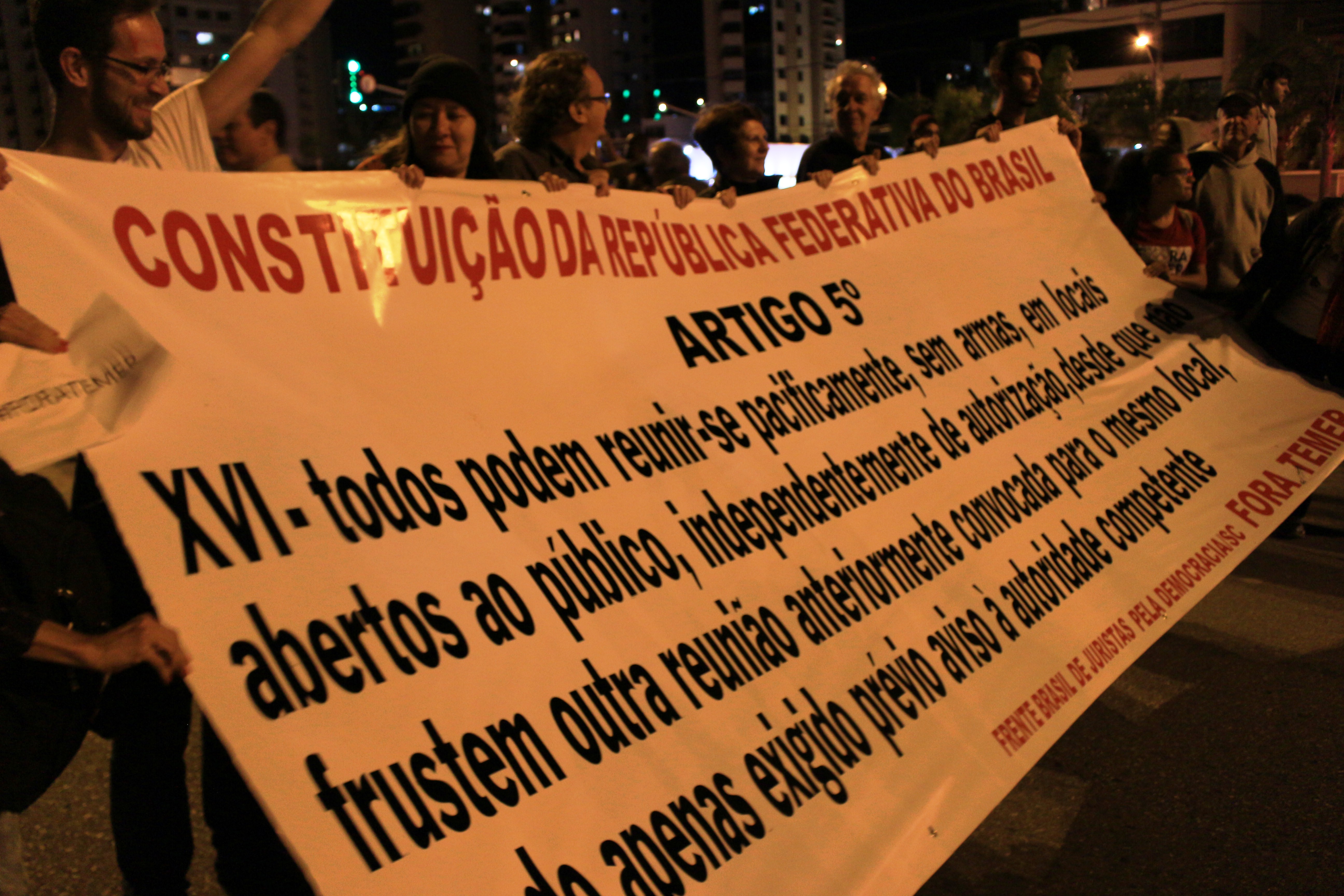 Frente Juristas pela Democracia exibem cartaz sobre direito constitucional/Foto: Cristina Gallo
