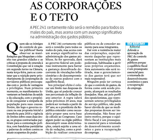 Texto publicado na edição do dia 25 de novembro de 2016 do Diário Catarinense, mencionado no texto de Claudia Lira.